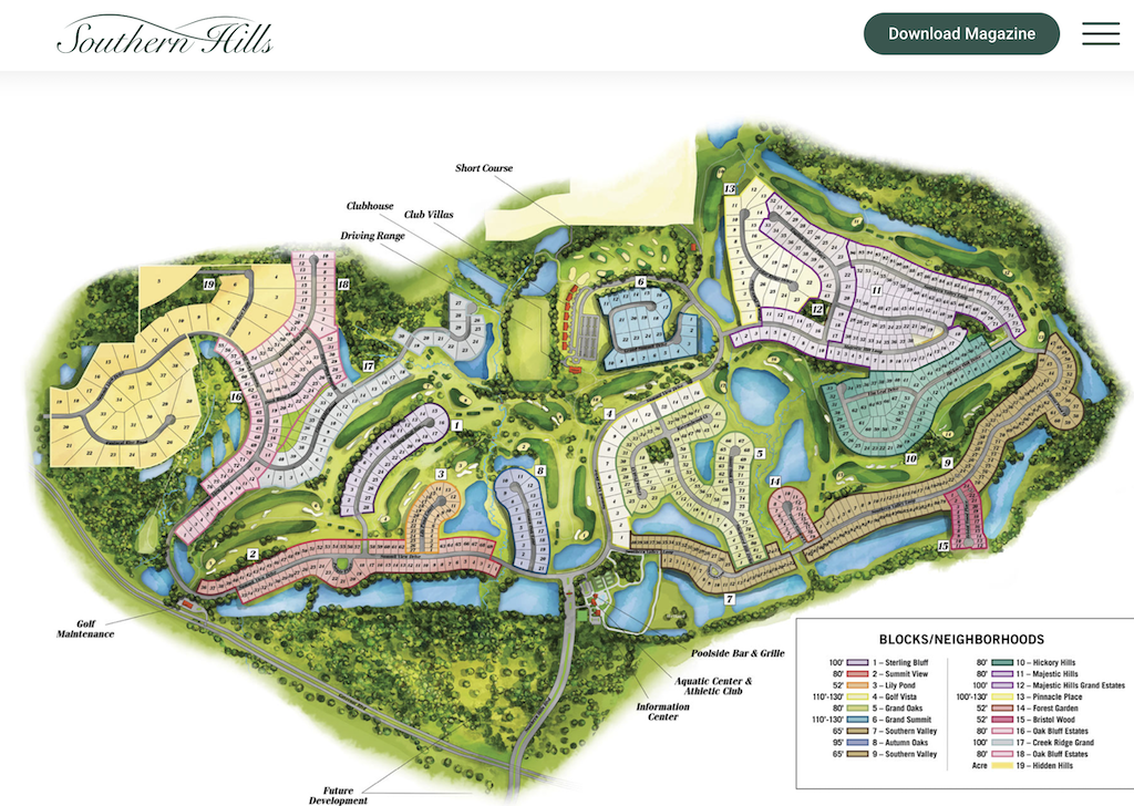 A masterplanned development diagram of Southern Hills, a new residential development near Tampa, FL